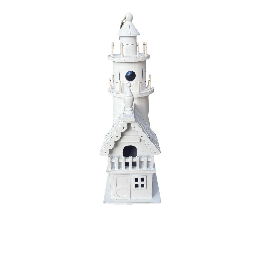White Wooden‎ Lighthouse Birdhouse Coastal Garden Decor Nautical Bird House 15in